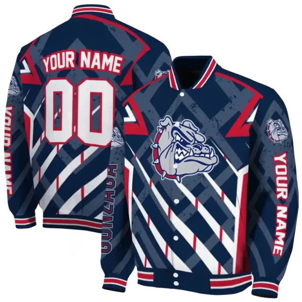 personalized gonzaga bulldogs chevron angles blue varsity jacket fashion forward.webp