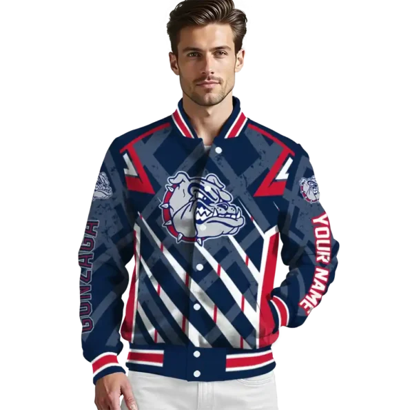 personalized gonzaga bulldogs chevron angles blue varsity jacket high quality.webp