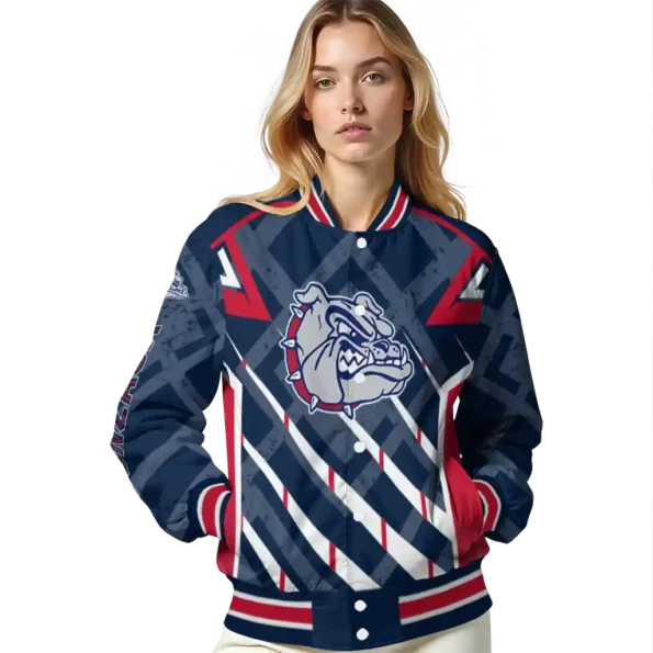 personalized gonzaga bulldogs chevron angles blue varsity jacket latest model.webp