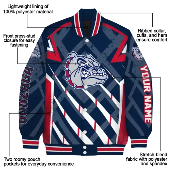 personalized gonzaga bulldogs chevron angles blue varsity jacket new arrival.webp