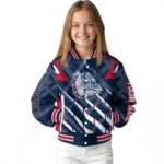 personalized gonzaga bulldogs chevron angles blue varsity jacket best selling.webp