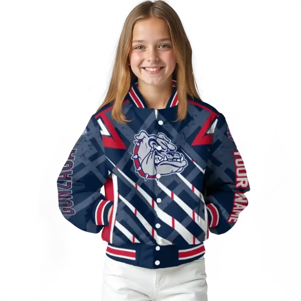 personalized gonzaga bulldogs chevron angles blue varsity jacket top rated.webp