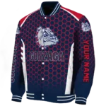 personalized gonzaga bulldogs hexagon grid blue varsity jacket best selling.webp