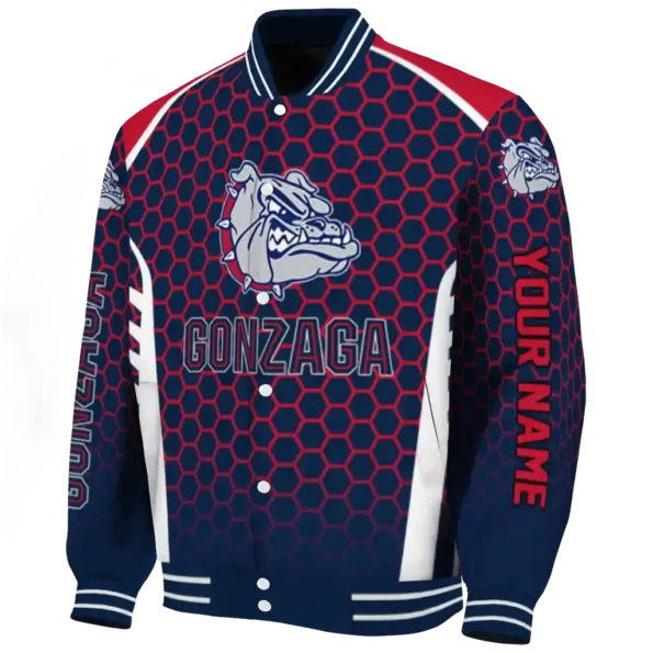 personalized gonzaga bulldogs hexagon grid blue varsity jacket best selling.webp