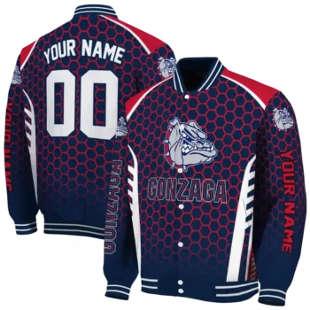 personalized gonzaga bulldogs hexagon grid blue varsity jacket fashion forward.webp