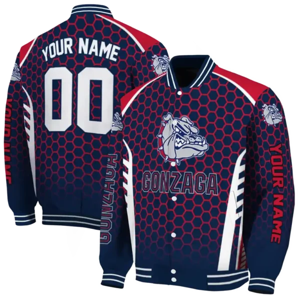personalized gonzaga bulldogs hexagon grid blue varsity jacket fashion forward.webp