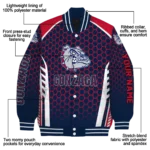 personalized gonzaga bulldogs hexagon grid blue varsity jacket best selling.webp