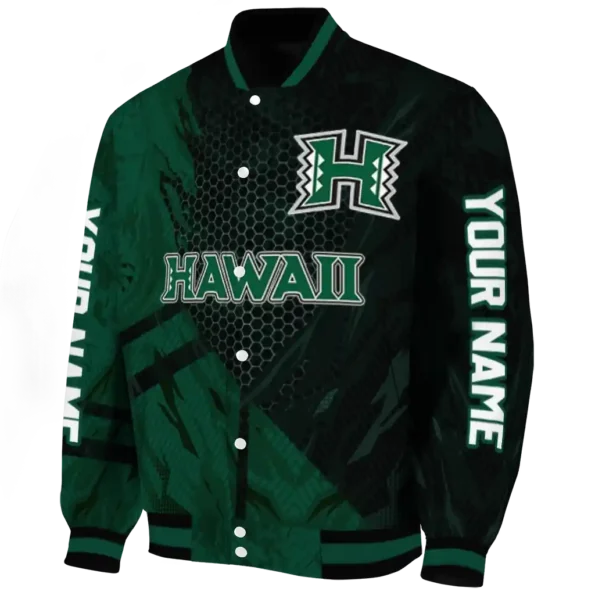 personalized hawaii rainbow warriors hexagon mesh green black varsity jacket best selling