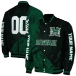 personalized-hawaii-rainbow-warriors-hexagon-mesh-green-black-varsity-jacket-best-selling.webp
