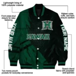 personalized-hawaii-rainbow-warriors-hexagon-mesh-green-black-varsity-jacket-best-selling.webp