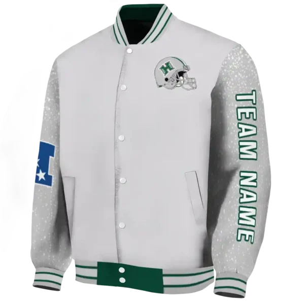 personalized hawaii rainbow warriors speckled arms green gray varsity jacket best selling