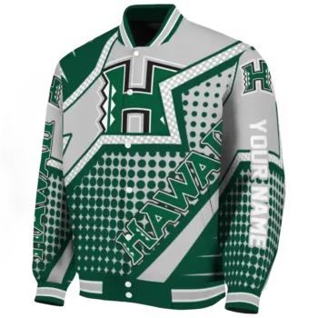 personalized hawaii rainbow warriors star burst green varsity jacket best selling.webp