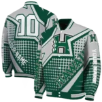 personalized hawaii rainbow warriors star burst green varsity jacket best selling.webp