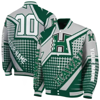 personalized hawaii rainbow warriors star burst green varsity jacket fashion forward.webp