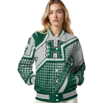personalized hawaii rainbow warriors star burst green varsity jacket best selling.webp