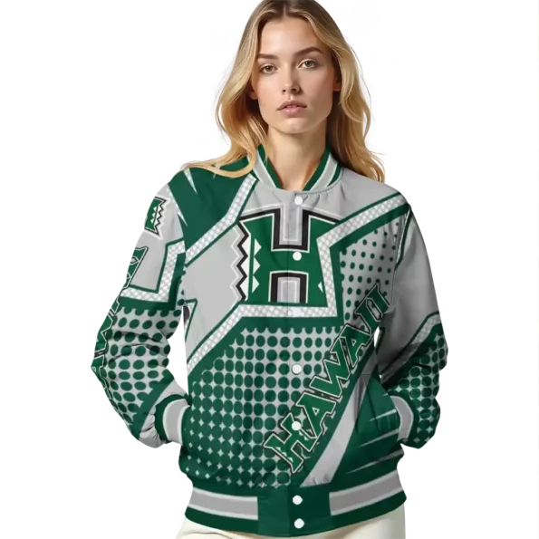 personalized hawaii rainbow warriors star burst green varsity jacket latest model.webp