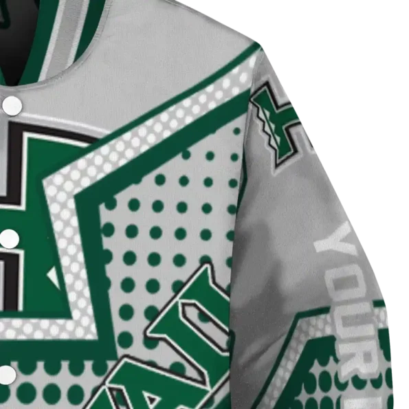 personalized hawaii rainbow warriors star burst green varsity jacket premium grade.webp