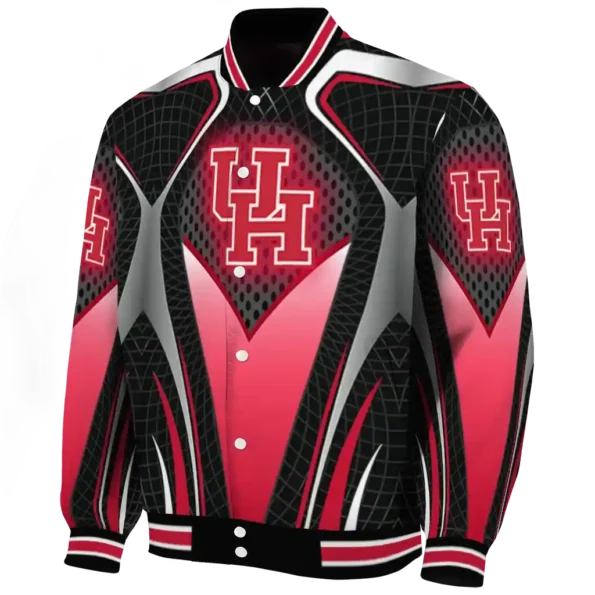 personalized houston cougars mesh chest gray black varsity jacket best selling