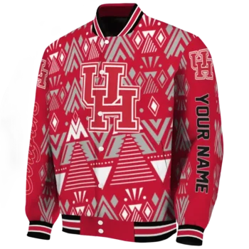 personalized houston cougars pyramid shapes red varsity jacket best selling.webp