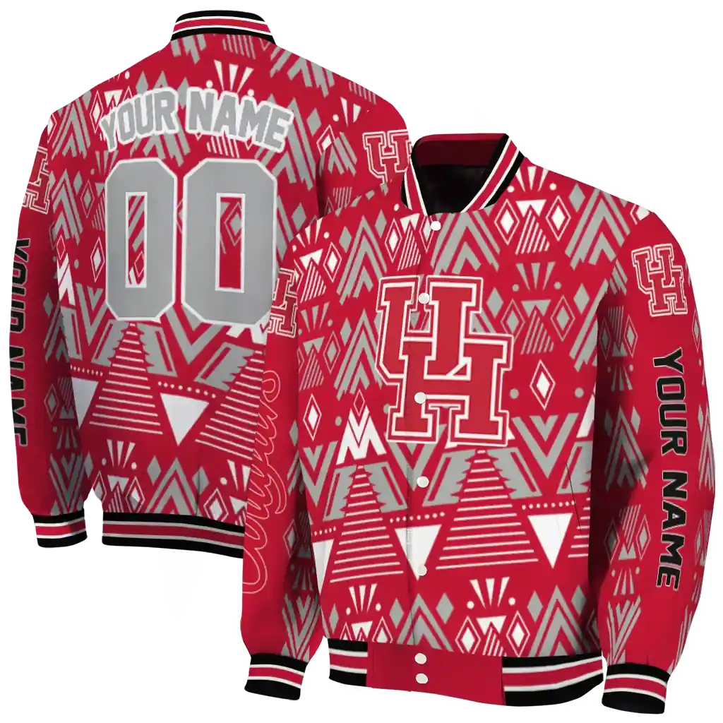 personalized houston cougars pyramid shapes red varsity jacket fashion forward.webp personalized houston cougars pyramid shapes red varsity jacket fashion forward.webp