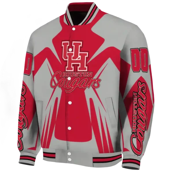 personalized houston cougars spider mark red gray varsity jacket best selling