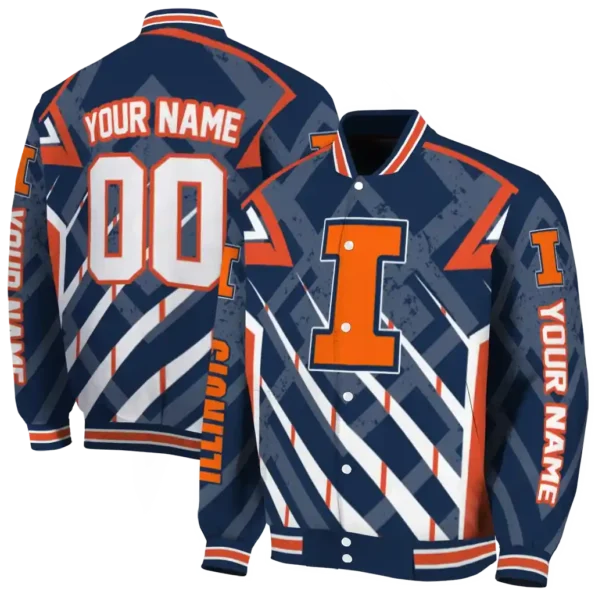 personalized illinois fighting illini chevron angles blue varsity jacket fashion forward.webp