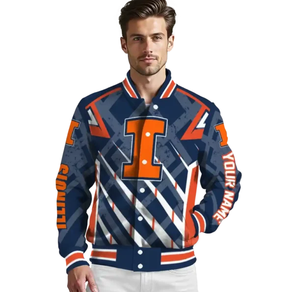 personalized illinois fighting illini chevron angles blue varsity jacket high quality.webp