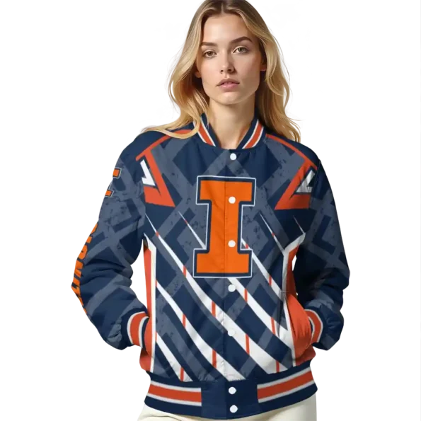 personalized illinois fighting illini chevron angles blue varsity jacket latest model.webp