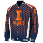 personalized illinois fighting illini hexagon grid blue varsity jacket best selling.webp