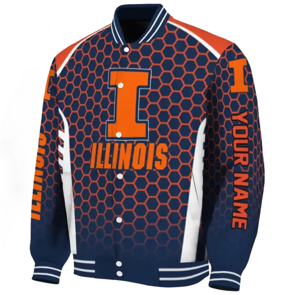 personalized illinois fighting illini hexagon grid blue varsity jacket best selling.webp