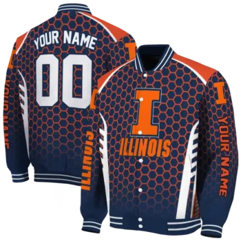 personalized illinois fighting illini hexagon grid blue varsity jacket fashion forward.webp