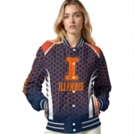 personalized illinois fighting illini hexagon grid blue varsity jacket best selling.webp