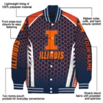 personalized illinois fighting illini hexagon grid blue varsity jacket best selling.webp