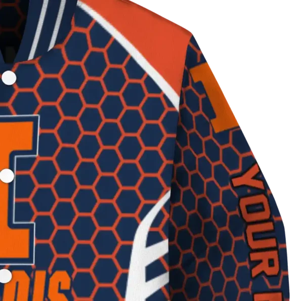 personalized illinois fighting illini hexagon grid blue varsity jacket premium grade.webp