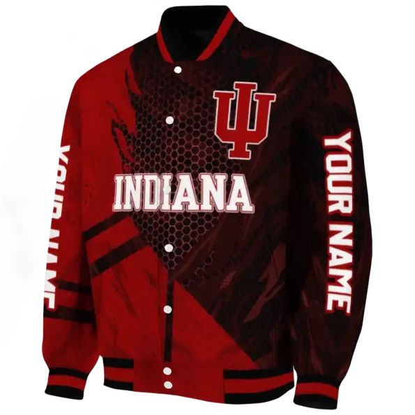 personalized indiana hoosiers hexagon mesh red black varsity jacket best selling