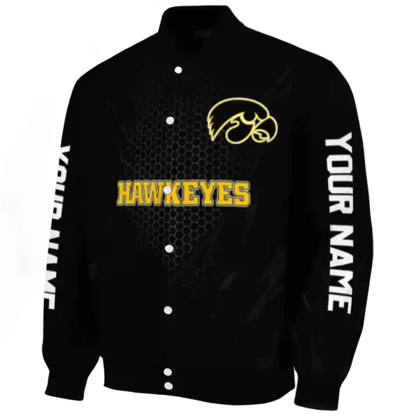 personalized iowa hawkeyes hexagon mesh black varsity jacket best selling