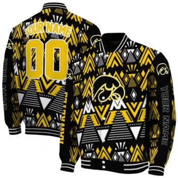 personalized iowa hawkeyes pyramid shapes black varsity jacket fashion forward.webp