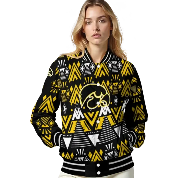 personalized iowa hawkeyes pyramid shapes black varsity jacket latest model.webp