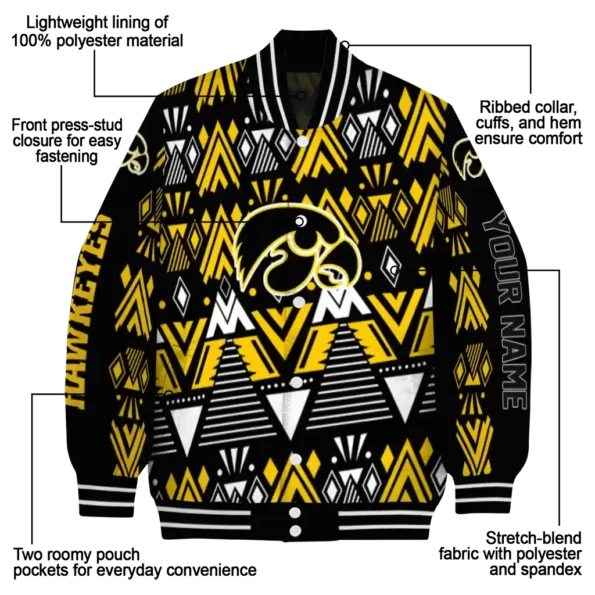 personalized iowa hawkeyes pyramid shapes black varsity jacket new arrival.webp