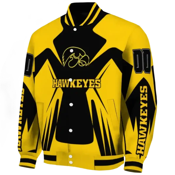 personalized iowa hawkeyes spider mark black gold varsity jacket best selling