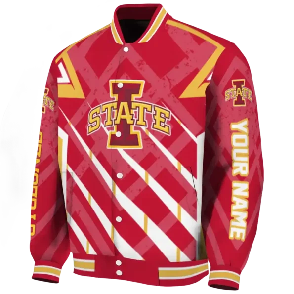 personalized iowa state cyclones chevron angles red varsity jacket best selling.webp