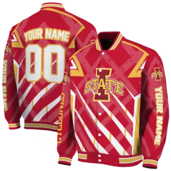 personalized iowa state cyclones chevron angles red varsity jacket fashion forward.webp
