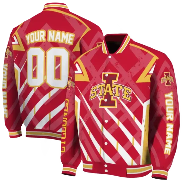 personalized iowa state cyclones chevron angles red varsity jacket fashion forward.webp