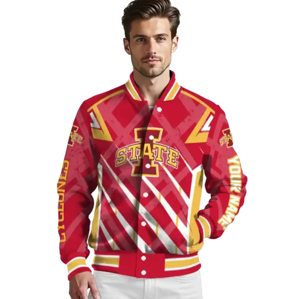 personalized iowa state cyclones chevron angles red varsity jacket high quality.webp