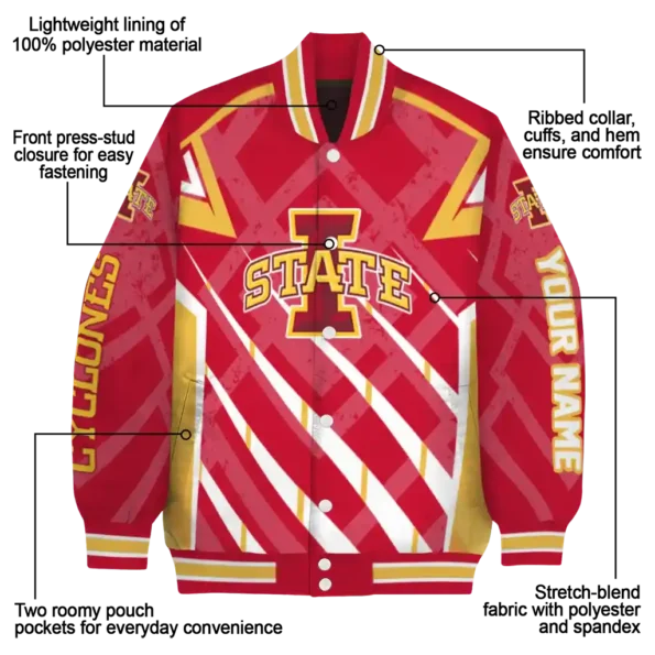 personalized iowa state cyclones chevron angles red varsity jacket new arrival.webp