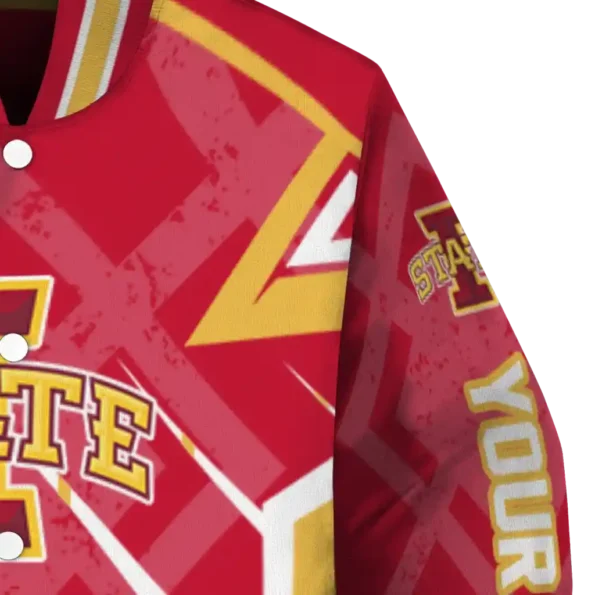 personalized iowa state cyclones chevron angles red varsity jacket premium grade.webp