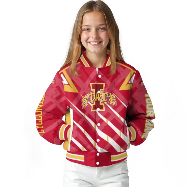personalized iowa state cyclones chevron angles red varsity jacket top rated.webp