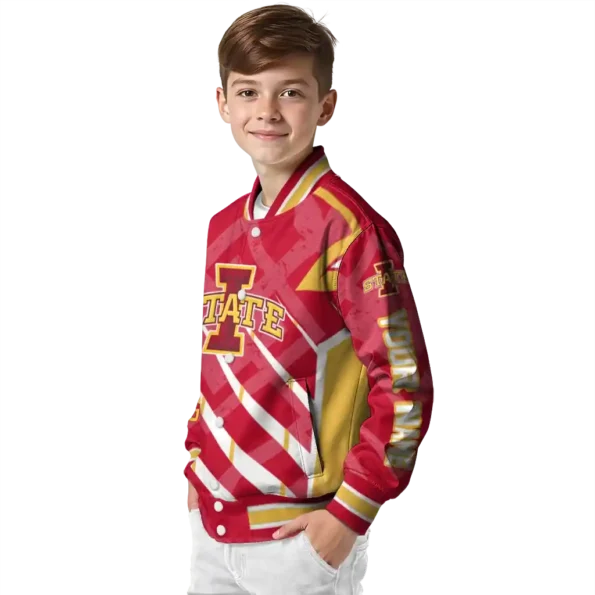 personalized iowa state cyclones chevron angles red varsity jacket trendy.webp