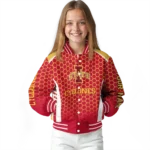 personalized iowa state cyclones hexagon grid red varsity jacket best selling.webp