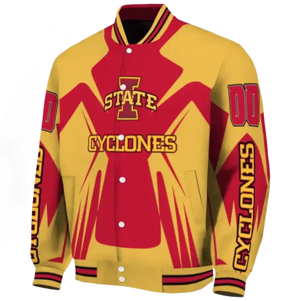 personalized iowa state cyclones spider mark red gold varsity jacket best selling